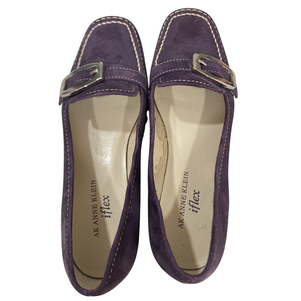 Anne Klein Flex Suede Buckle Loafers Purple Professional Slip On Shoes
